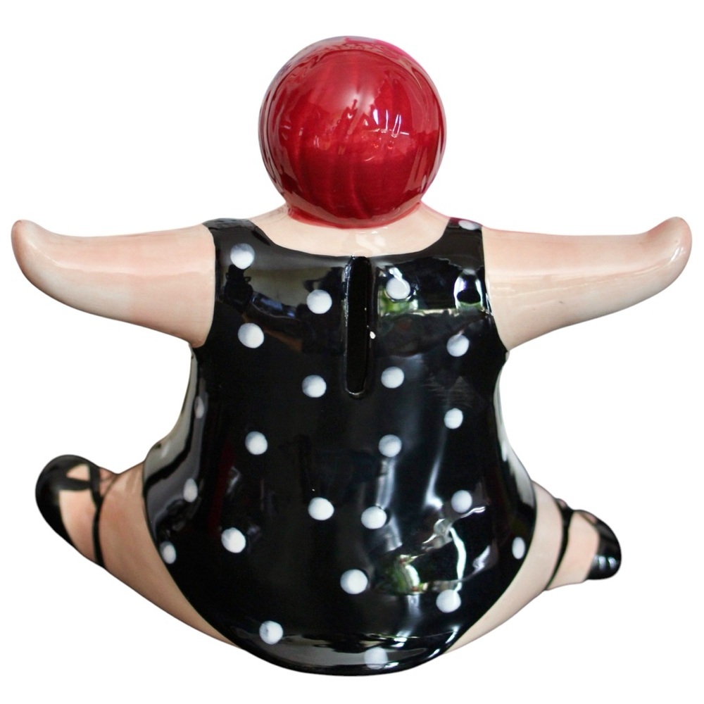 Rare Retro Polka Dot Swimsuit Piggy Bank | Unique Hand-Painted Ceramic Decor - Picture 2 of 15